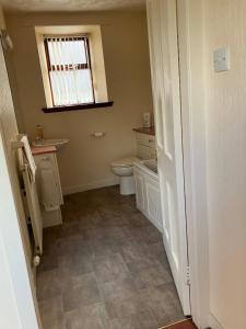 a bathroom with a toilet and a sink and a window at Ardmuir in Turriff