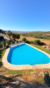 an overhead view of a large blue swimming pool at Le Casa del Sol de Marta in Manilva