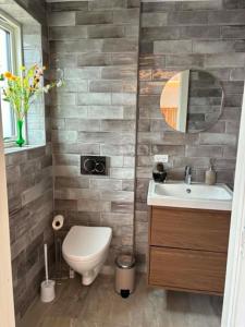 ein Badezimmer mit Toilette und Waschbecken in der Unterkunft Ribevej 12 in Egebæk