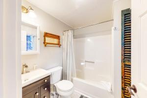 a bathroom with a toilet and a sink and a shower at Sweet Retreat & Dream Weaver in Ludlow