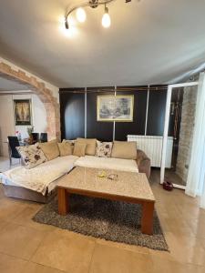 ein Wohnzimmer mit Sofa und Couchtisch in der Unterkunft Vila Aura in Podgorica + 2 Fotos