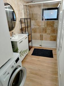 a bathroom with a shower and a toilet and a sink at Le Grand Stanislas in Nancy