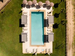 an overhead view of a swimming pool with umbrellas at Quinta da Terrincha in Torre de Moncorvo