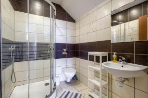 a bathroom with a sink and a toilet at Domki letniskowe i pokoje u Katarzyny in Ustronie Morskie +39 photos
