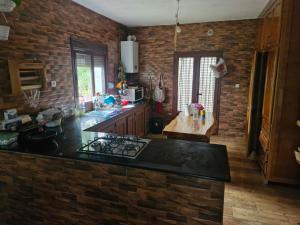 a kitchen with a brick wall and a counter top at Maison in Tizi Ouzou