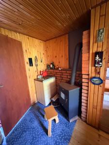 a small kitchen with a stove in a room at Vikendica Bistrica in Mojkovac +17 photos