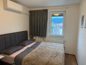 a bedroom with a bed and a window at Apartment Center Korzo in Bihać