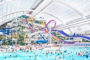 a group of people in a pool at a water park at Chic Hideaway - King Bed - Fireplace - Garage - AC - DT and WEM in Edmonton
