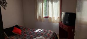 a small bedroom with a bed and a tv at Luna Plateada - Terrafirme in Villa Yacanto