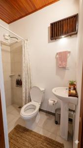 a bathroom with a toilet and a sink at La Toscana Hostel in Villa de Leyva