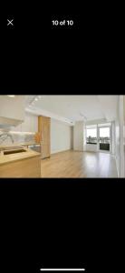 a living room with a couch and a room with wooden floors at Cozy private bedroom and bathroom in Surrey