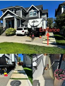 two pictures of a house with an orange arrow at Cozy South Surrey Private Suite 1 Bedroom - 2 Beds - Separate Entrance in Surrey +10 photos