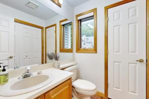 a bathroom with a sink and a toilet and a window at Loon Mountain Condo in Lincoln +43 photos