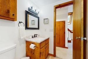 a bathroom with a sink and a mirror at Casa Bear Cub in Bartlett +49 photos