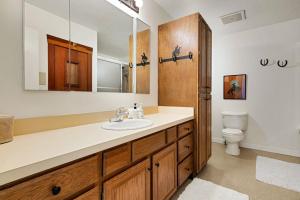 a bathroom with a sink and a toilet and a mirror at Glacier D in Jackson +38 photos