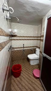 a small bathroom with a toilet and a sink at Khushraali hotel and restaurant in Rudraprayāg