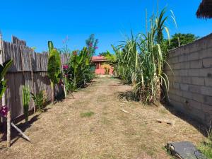 a backyard with a fence and some plants at Villa Marie in Nosy Be