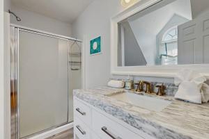 a white bathroom with a sink and a shower at York Starfish Haven in York +48 photos