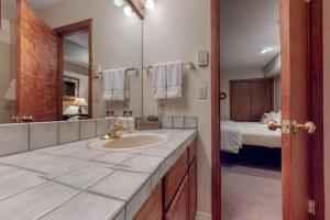 a bathroom with a sink and a large mirror at Moran B in Jackson +33 photos