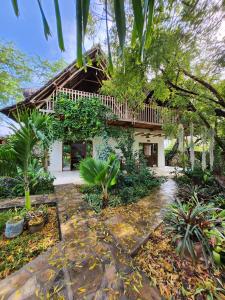 an exterior view of a house with trees and plants at Cave House in Kilifi