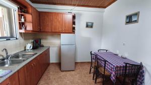 a kitchen with a refrigerator and a table with chairs at Rose Garden in Melíkia