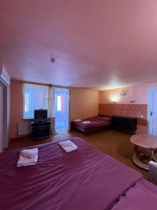 a large room with a large bed and a tv at Стара Прага in Uzhhorod