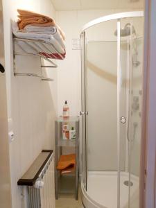 a shower in a bathroom with a glass shower stall at Villa Tronçais in Saint-Bonnet-Tronçais +21 photos