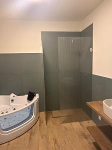 a bathroom with a bath tub and a shower at I Bimbi - Suite Apartment in Livorno
