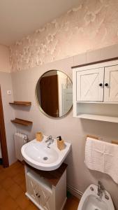 a bathroom with a sink and a mirror and a toilet at Gredos Tiétar in El Arenal +14 photos