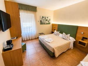ein Hotelzimmer mit Bett und Fernseher in der Unterkunft Hotel Trieste in Tarvis