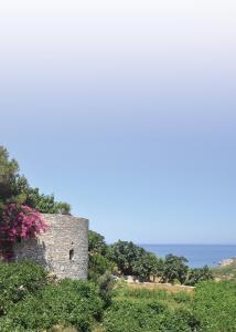 a castle on a hill with the ocean in the background at Petrino in Ambrami