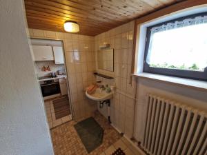 a small bathroom with a sink and a window at Ferienwohung Lederle in Weiler-Simmerberg
