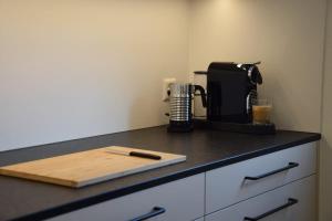 a kitchen counter with a coffee maker and a blender at TheCozyHideaway in Lungern +9 photos