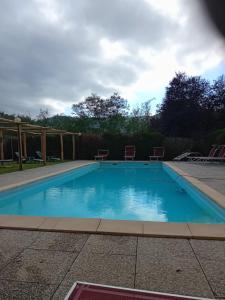 a swimming pool with blue water in a yard at Agri BERTORELLA in Torre Bormida +17 photos