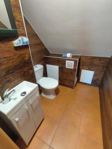a bathroom with a toilet and a sink at Gorczyca Reset in Płaska +33 photos