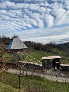 an old building in a field next to a fence at Hafia Legacy in Berbeşti