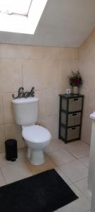 a bathroom with a white toilet and a black cabinet at Double Bed in Loft Space with En Suite in Loughrea +10 photos