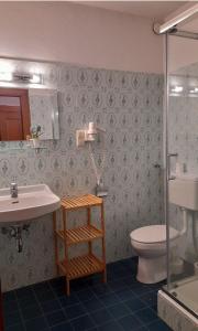 a bathroom with a toilet and a sink and a shower at Urlaub by Julka in Ledenitzen