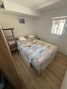 a bedroom with a bed with a dog on it at Jelica in Polje +13 photos