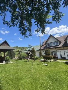 a house with a yard with green grass at Agroturystyka Na Jamie in Posada Jaśliska