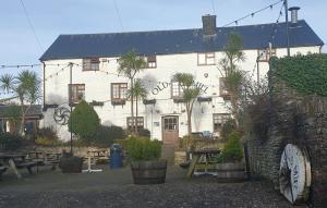 a large white building with trees in front of it at Skipper's Place in Mortehoe