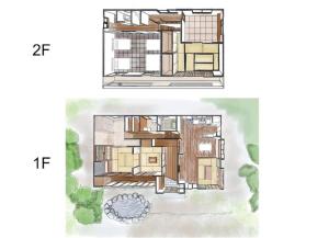 a drawing and a rendering of a house at 373アルプスの風 - 最大11名 in Minami Alps