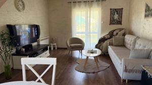 a living room with a couch and a tv at SARA in Ðuranovići