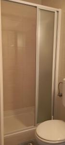 a bathroom with a shower with a toilet and a tub at Slavica Bunić, Apartments in Supetarska Draga +19 photos