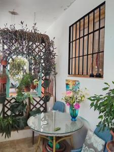 a room with a table and potted plants at Tiny house 4 metro stops from downtown in San Juan de Aznalfarache +13 photos