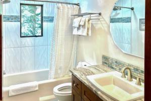 a bathroom with a sink and a toilet and a mirror at Alpine Bliss in Durango