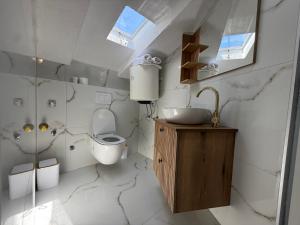 a bathroom with a sink and a toilet in it at Apartments Marina in Sukošan +41 photos