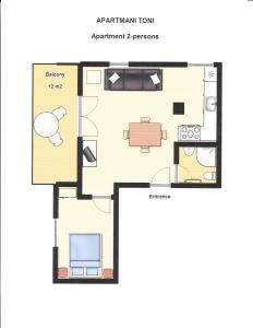 Půdorys ubytování Apartments Toni, Borik