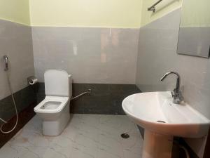 a bathroom with a white toilet and a sink at Lila Palace in Nepālganj