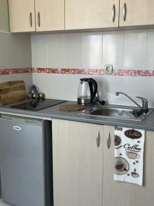 a kitchen with a sink and a counter top at Helga Apartment in Obzor